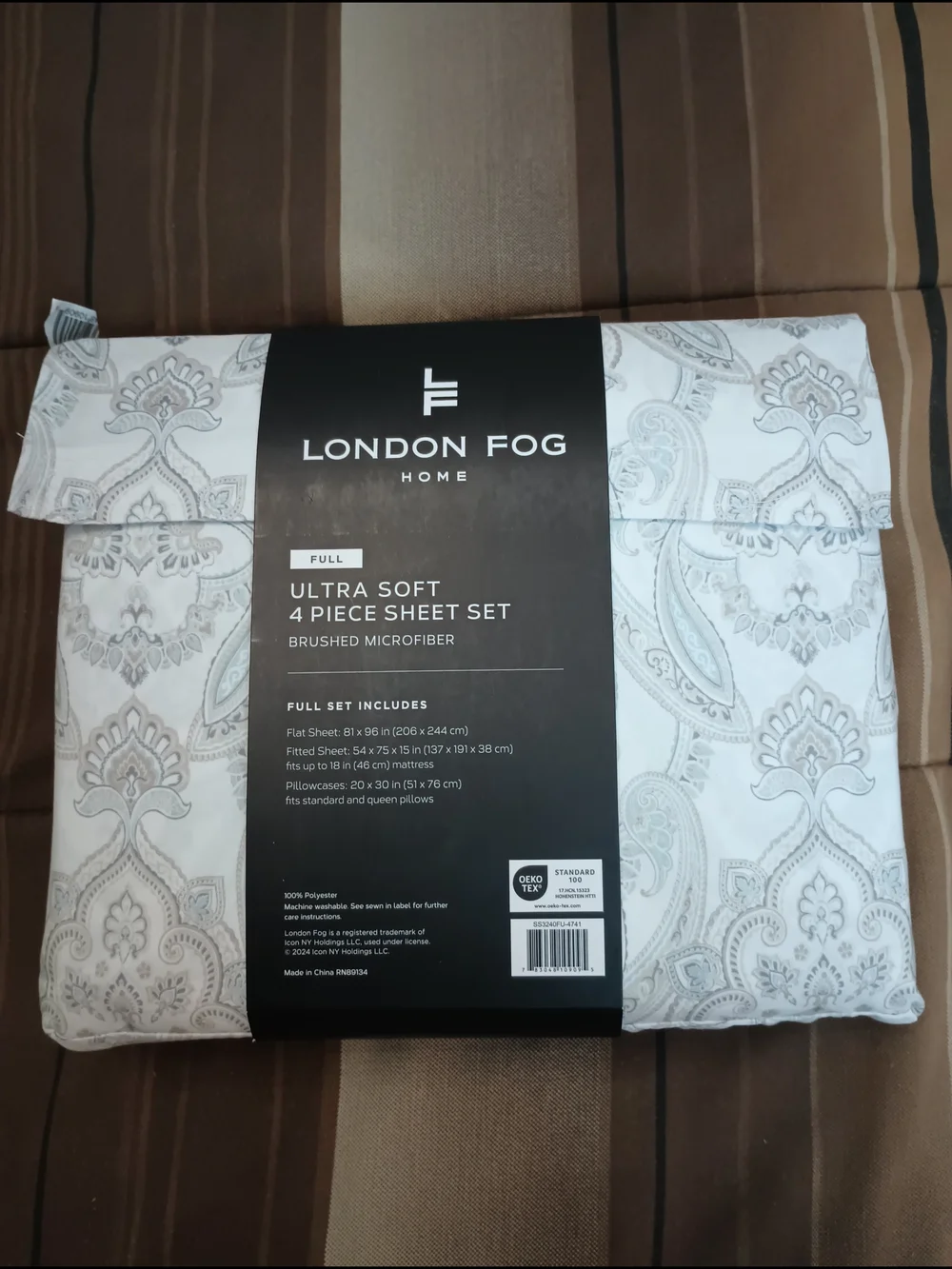 London‎ Fog White Paisley Brushed Microfiber 4-Piece Sheet Set Full
